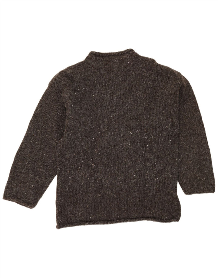 Vintage Mens Graphic Turtle Neck Jumper Sweater Medium Grey Flecked Aztec