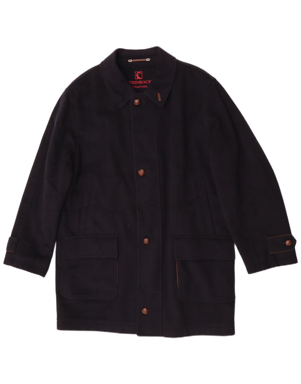 Steinbock Mens Overcoat UK 40 Large Navy Blue Wool