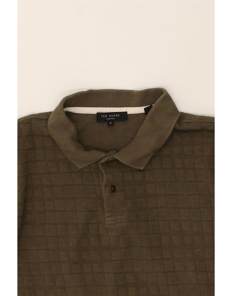 TED BAKER Mens London Long Sleeve Polo Shirt Size 3 Medium Khaki Cotton | Vintage Ted Baker | Thrift | Second-Hand Ted Baker | Used Clothing | Messina Hembry 