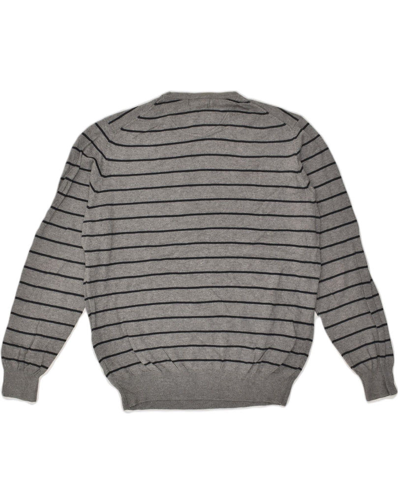 MASSIMO DUTTI Mens Crew Neck Jumper Sweater 2XL Grey Striped Cotton | Vintage Massimo Dutti | Thrift | Second-Hand Massimo Dutti | Used Clothing | Messina Hembry 