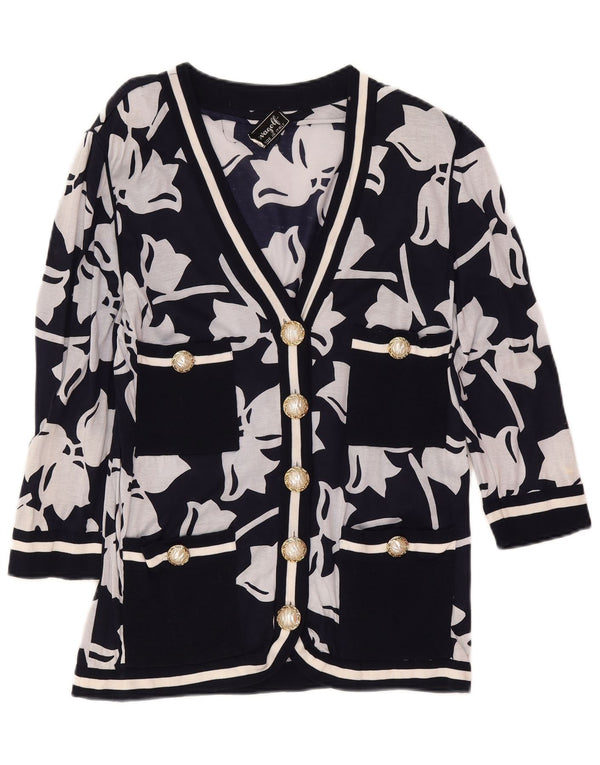 Avagolf Womens 3/4 Sleeve Cardigan Sweater IT 46 Large Navy Blue Floral