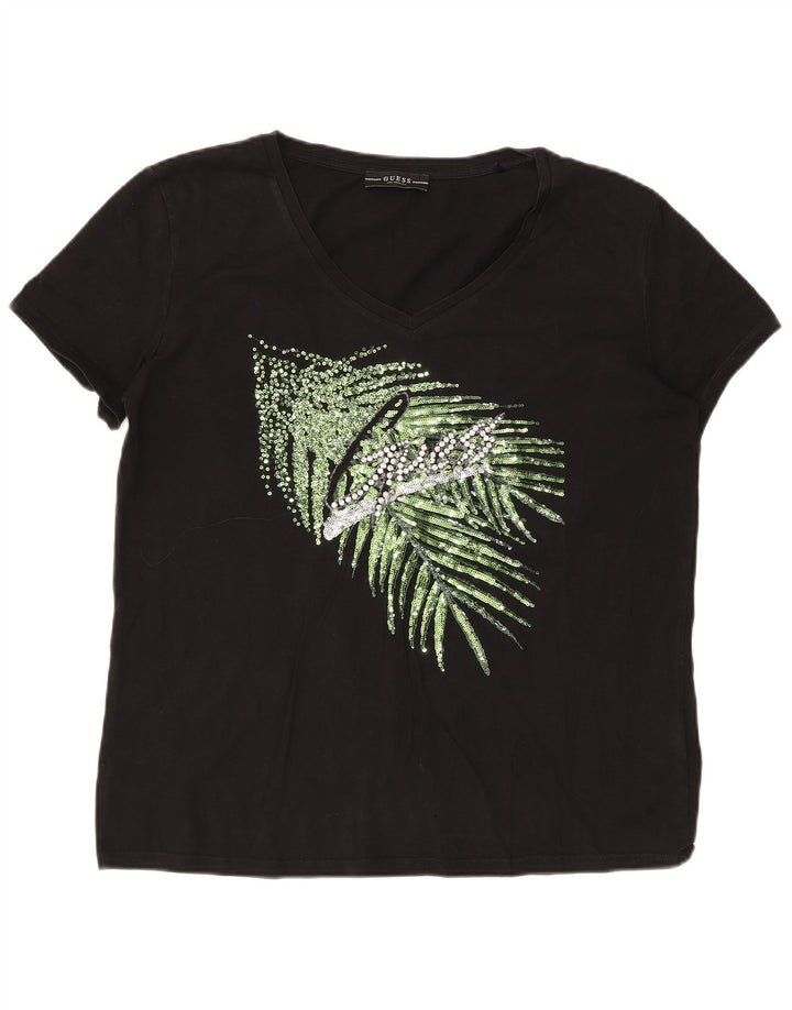 Guess Womens Graphic T-Shirt Top UK 18 XL Black Cotton