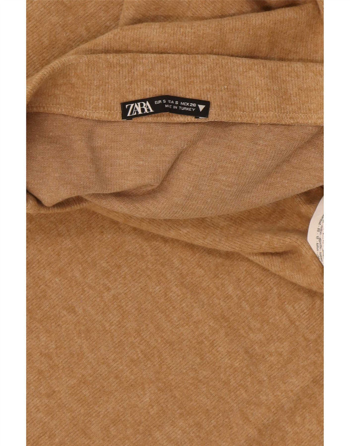 Zara Womens Knit Midi Skirt Small W26 Beige Polyester