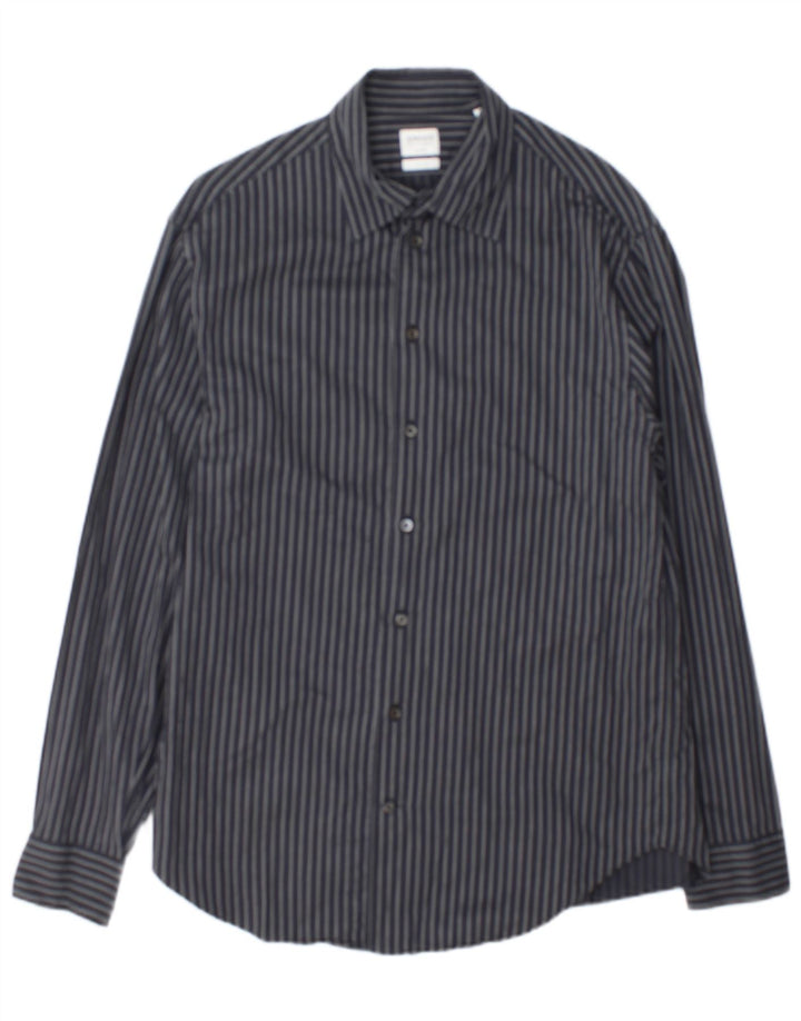 Armani Collezioni Mens Shirt Medium Grey Pinstripe Cotton