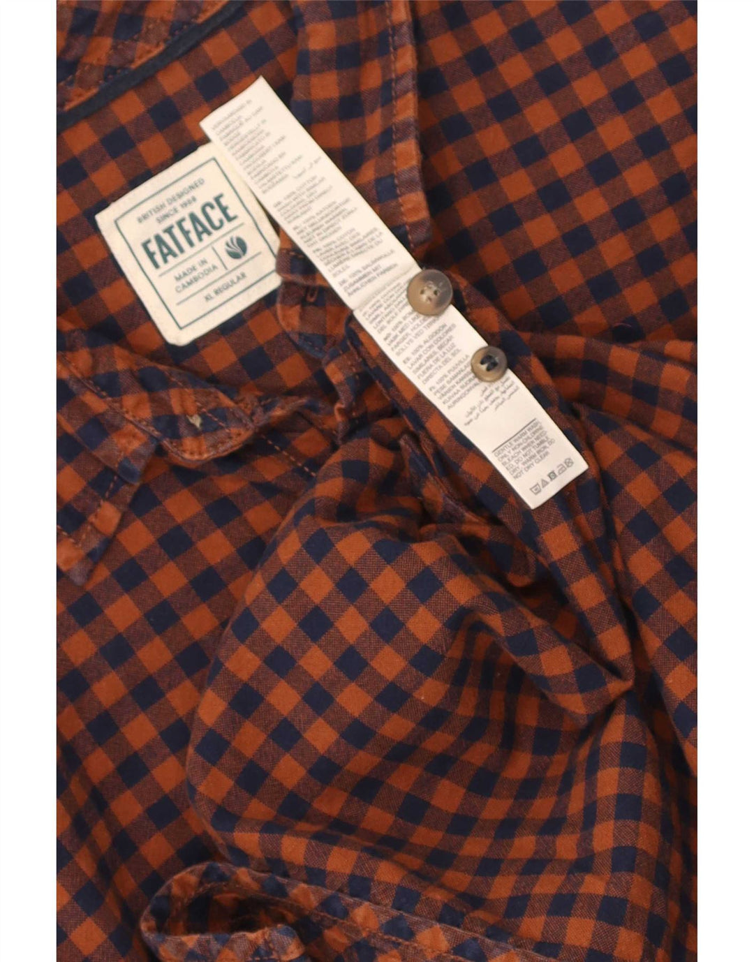 Fat Face Mens Regular Fit Flannel Shirt XL Orange Gingham Cotton