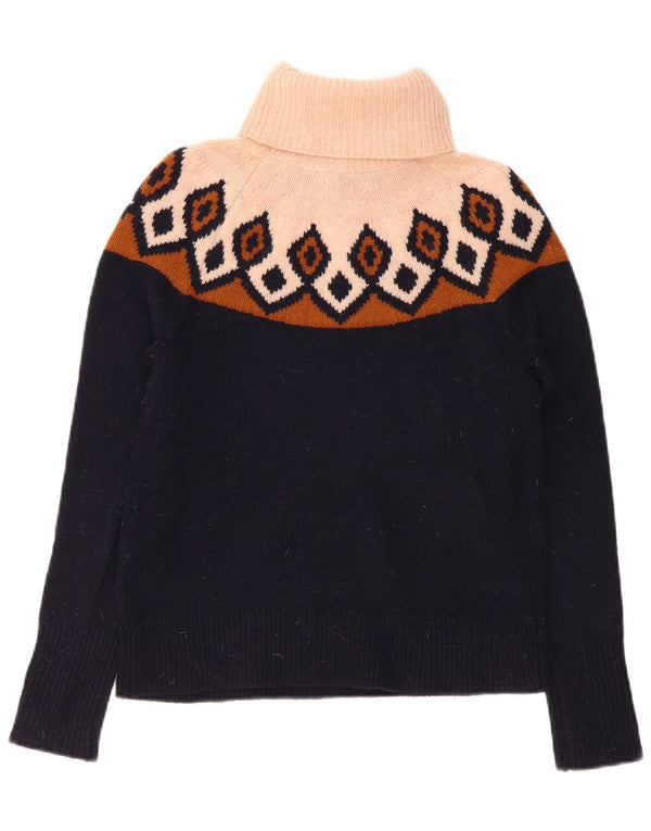 J. Crew Womens Roll Neck Jumper Sweater UK 6 XS Navy Blue Argyle/Diamond