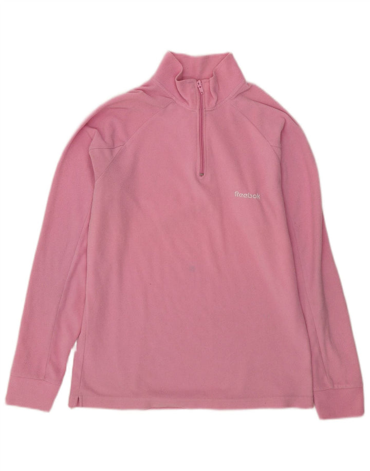 Reebok Womens Zip Neck Fleece Jumper UK 16 Large Pink Polyester
