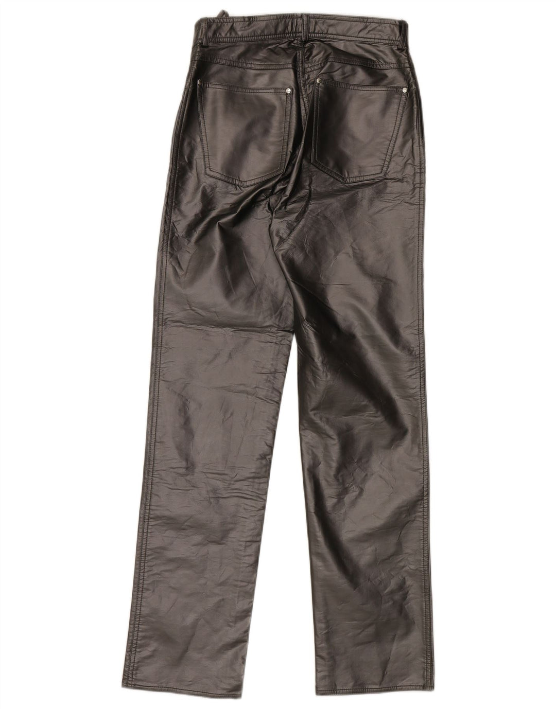 Flash Lights Mens Straight Faux Leather Trousers W30 L30 Grey Polyethylene