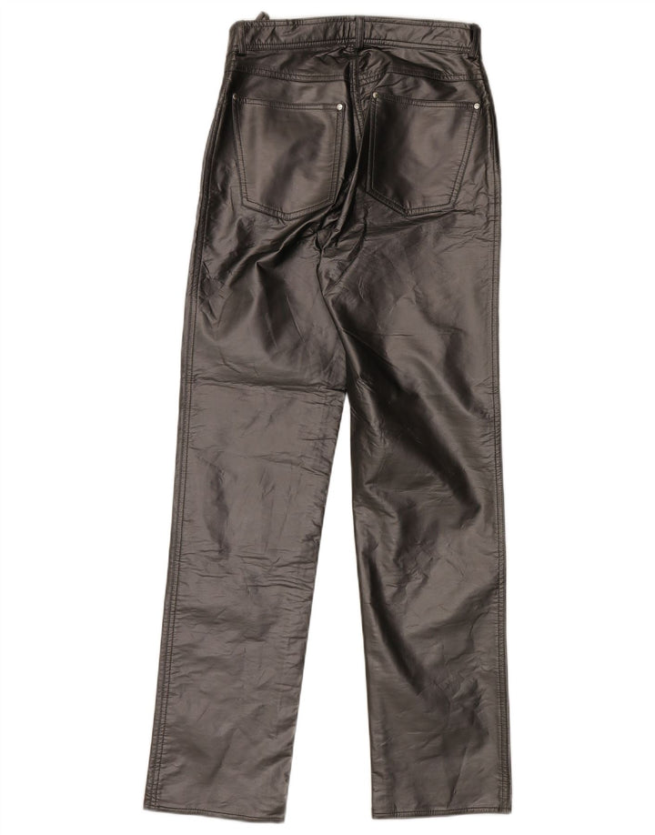 Flash Lights Mens Straight Faux Leather Trousers W30 L30 Grey Polyethylene