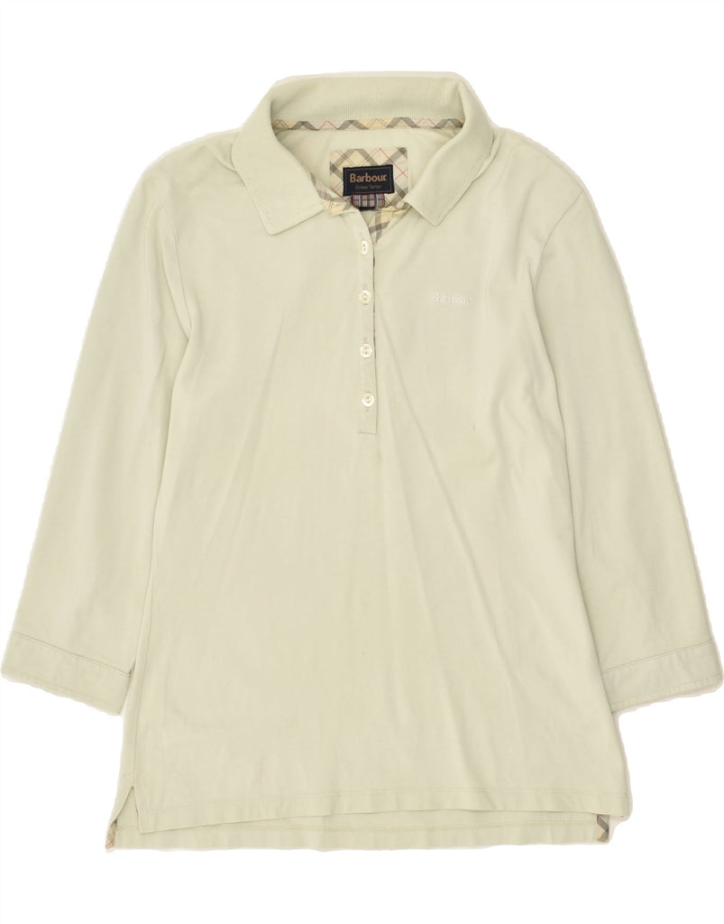 BARBOUR Womens 3/4 Sleeve Polo Shirt UK 10 Small Beige | Vintage Barbour | Thrift | Second-Hand Barbour | Used Clothing | Messina Hembry 