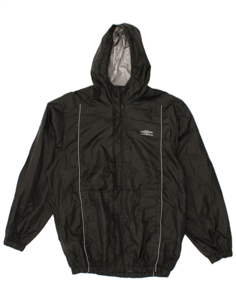 UMBRO Mens Hooded Rain Jacket UK 38 Medium Black Striped Polyester | Vintage Umbro | Thrift | Second-Hand Umbro | Used Clothing | Messina Hembry 