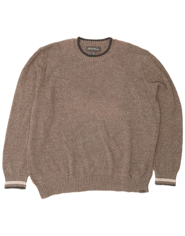 Eddie Bauer Mens Crew Neck Jumper Sweater 2XL Brown Cotton
