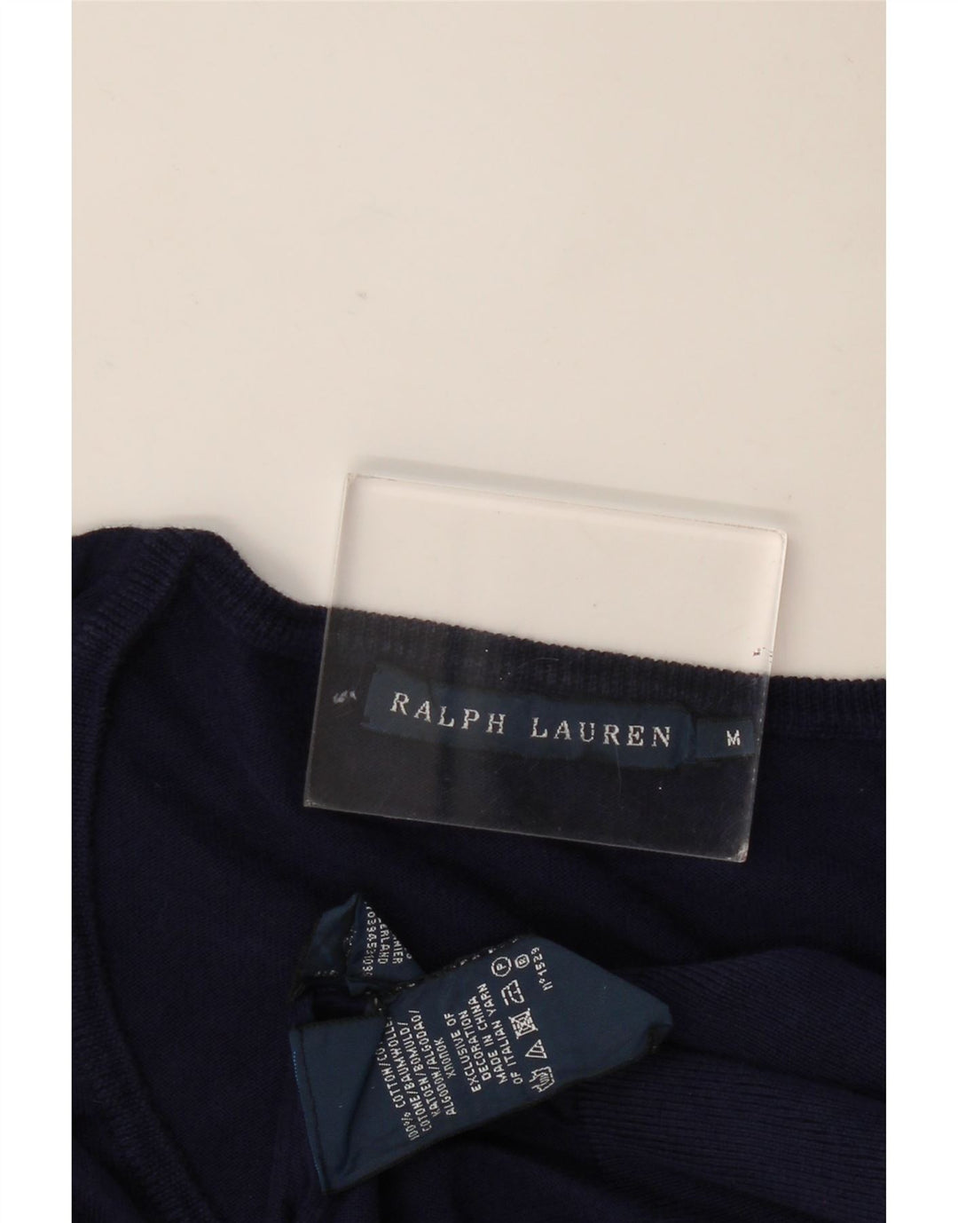 Ralph Lauren Womens V-Neck Jumper Sweater UK 12 Medium Navy Blue Cotton