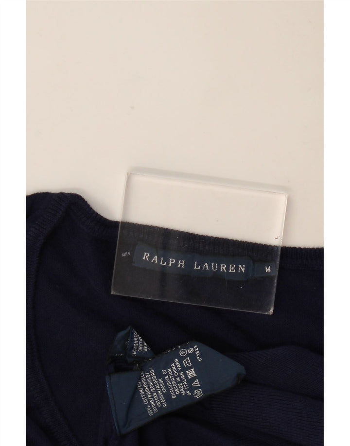 Ralph Lauren Womens V-Neck Jumper Sweater UK 12 Medium Navy Blue Cotton