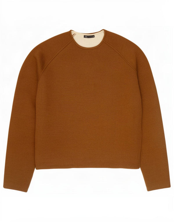Zara Womens Oversized Crew Neck Jumper Sweater UK 10 Small Brown