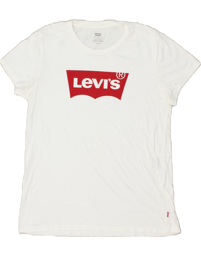 LEVI'S Womens Graphic T-Shirt Top UK 14 Medium White | Vintage Levi's | Thrift | Second-Hand Levi's | Used Clothing | Messina Hembry 