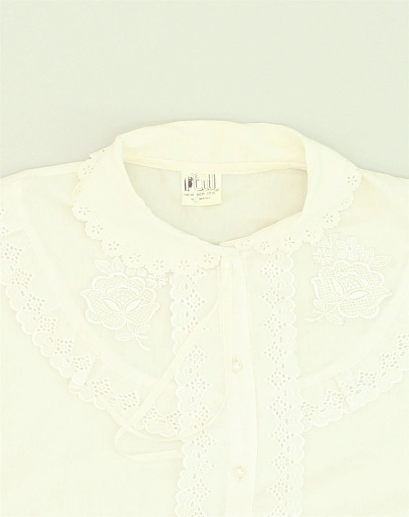 VINTAGE Womens See Through Shirt UK 14 Medium White Cotton | Vintage Vintage | Thrift | Second-Hand Vintage | Used Clothing | Messina Hembry 