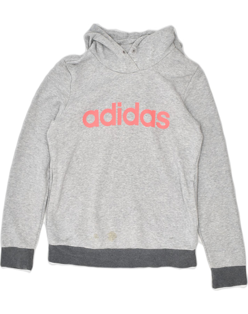 ADIDAS Womens Graphic Hoodie Jumper UK 8-10  Small Grey Cotton | Vintage | Thrift | Second-Hand | Used Clothing | Messina Hembry 