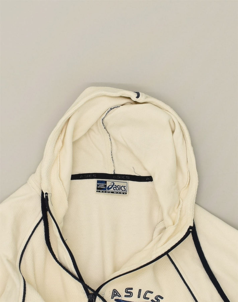 ASICS Womens Zip Neck Hoodie Jumper UK 8 Small White Cotton | Vintage Asics | Thrift | Second-Hand Asics | Used Clothing | Messina Hembry 