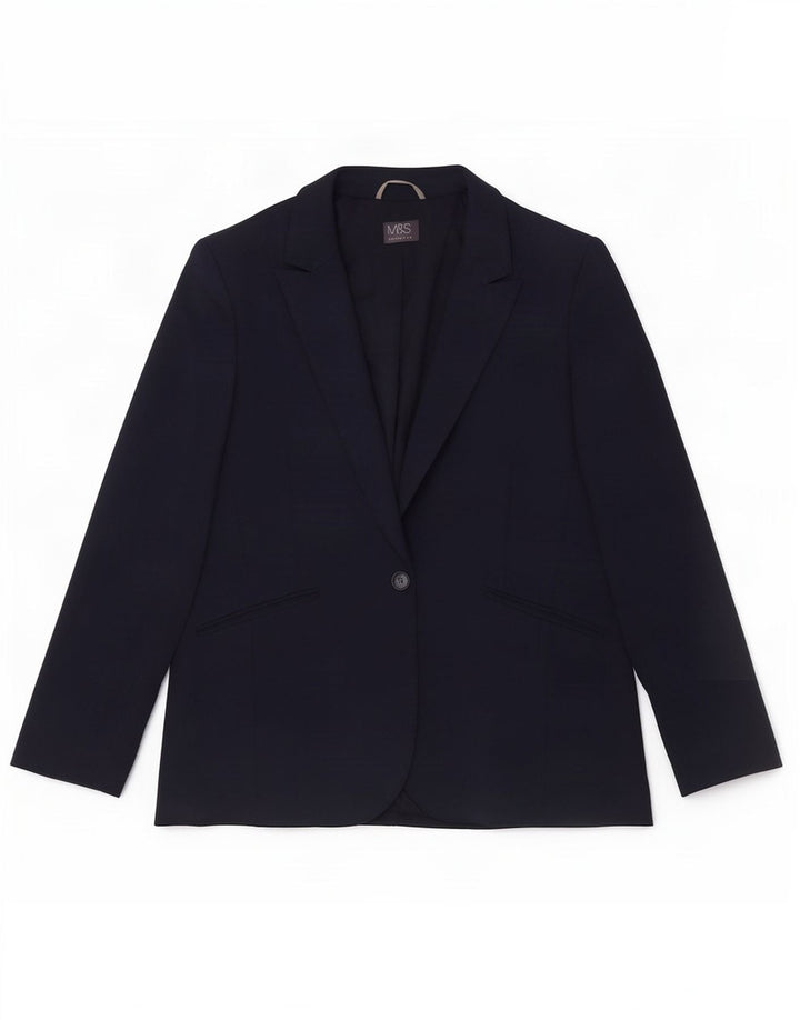 Marks & Spencer Womens 1 Button Blazer Jacket UK 22 3XL Navy Blue Polyester