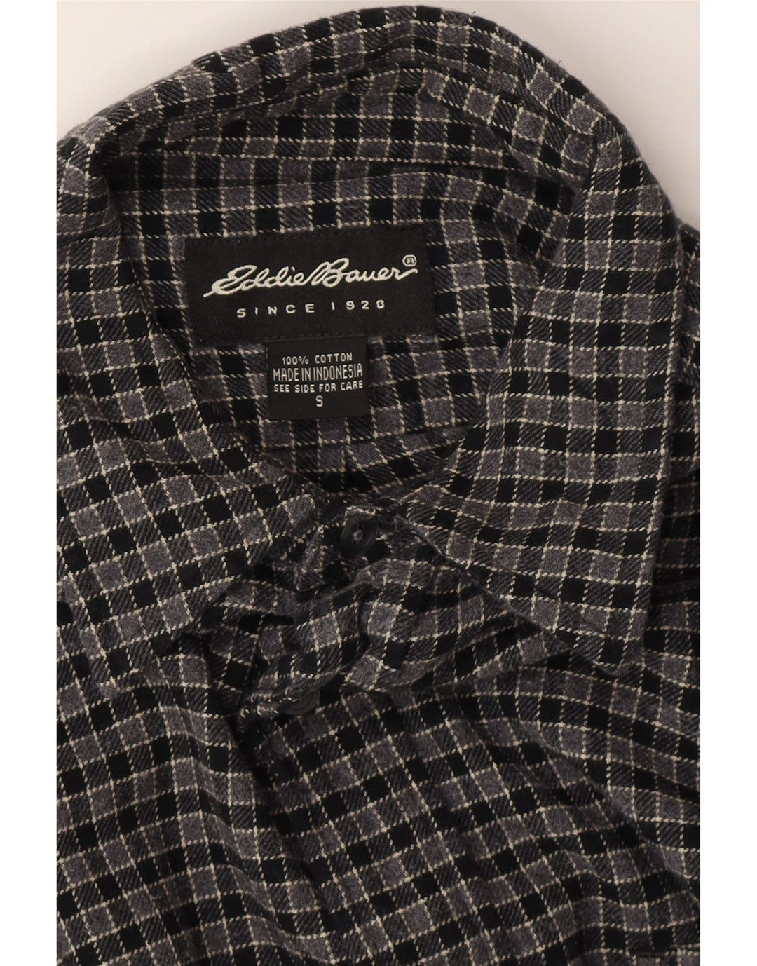 EDDIE BAUER Mens Flannel Shirt Small Grey Check Cotton