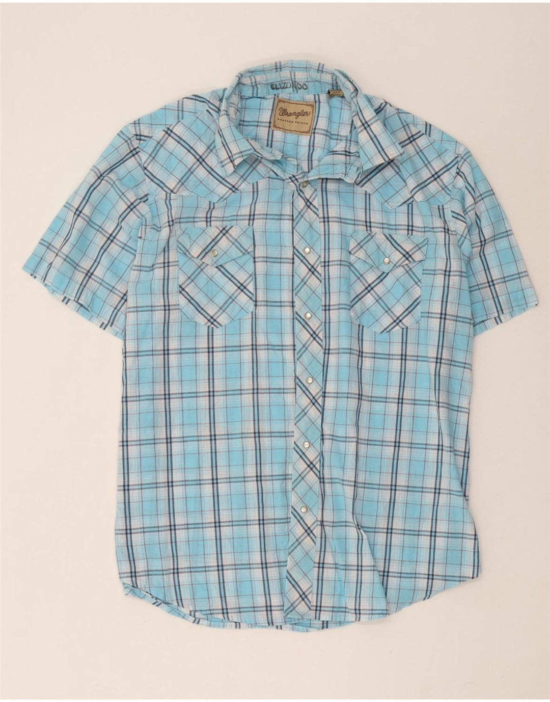 Wrangler Mens Short Sleeve Shirt XL Blue Check Cotton