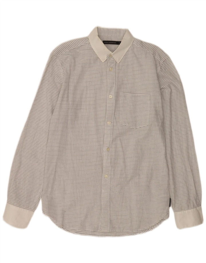 FRENCH CONNECTION Mens Shirt Small White Pinstripe Cotton