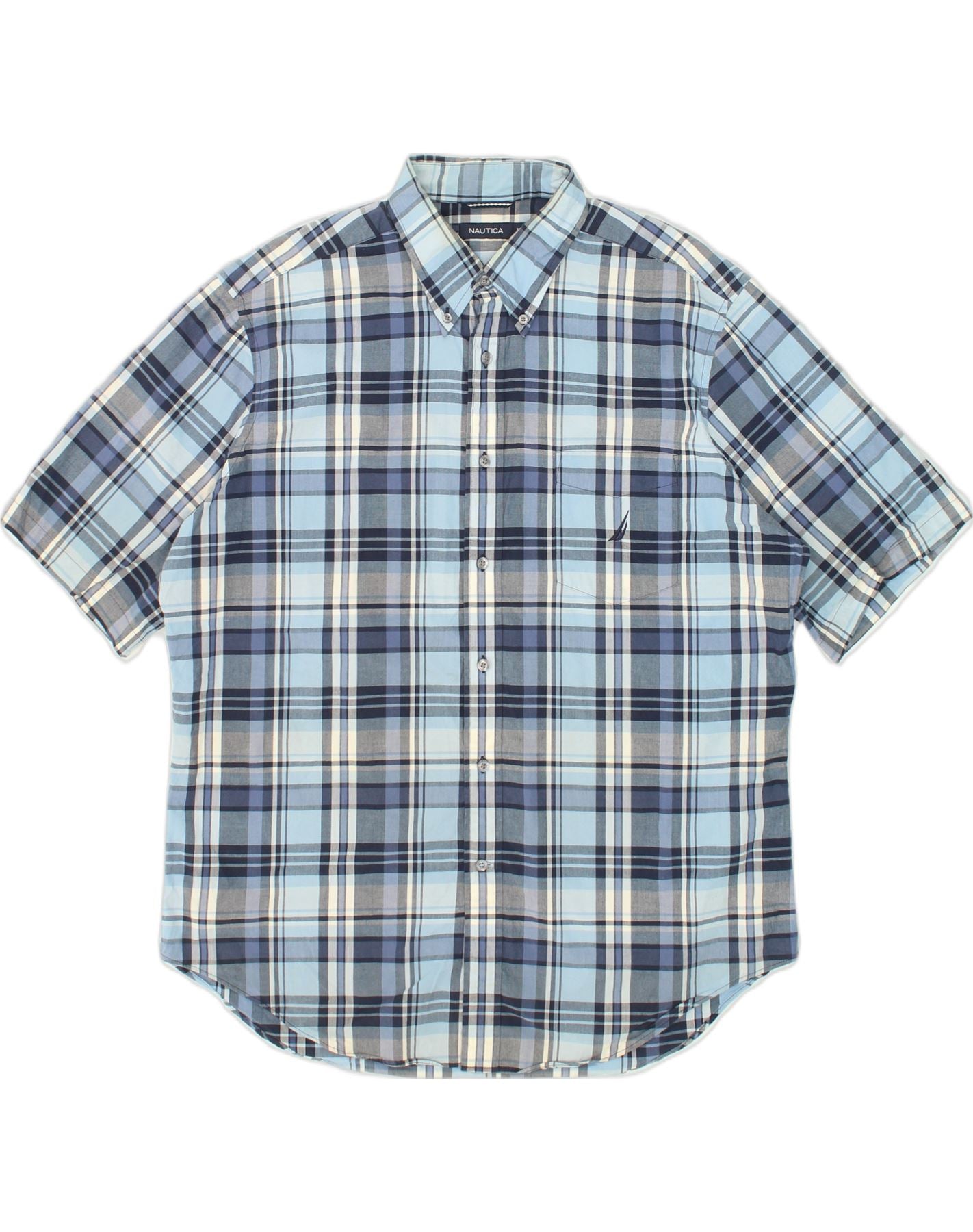 NAUTICA Mens Short Sleeve Shirt XL Blue Check Cotton