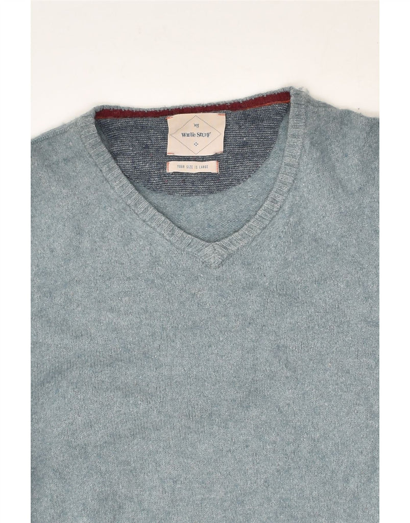 WHITE STUFF Mens V-Neck Jumper Sweater Large Blue Lambswool | Vintage White Stuff | Thrift | Second-Hand White Stuff | Used Clothing | Messina Hembry 