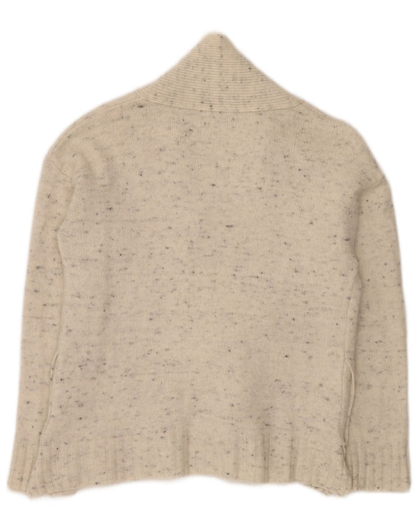 BARBOUR Womens Open Cardigan Sweater UK 10 Small Off White Flecked Wool