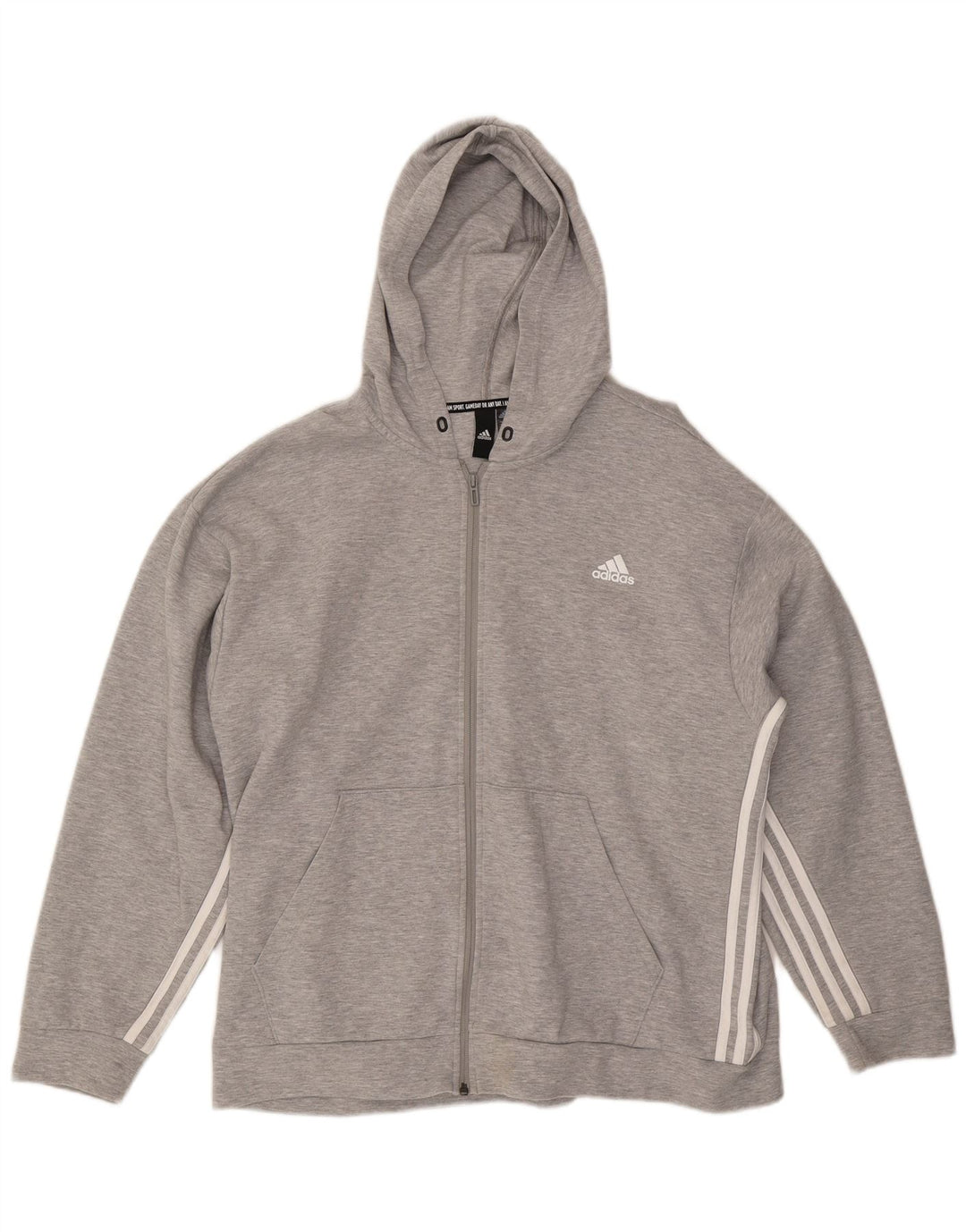 ADIDAS Mens Zip Hoodie Sweater XL Grey Cotton
