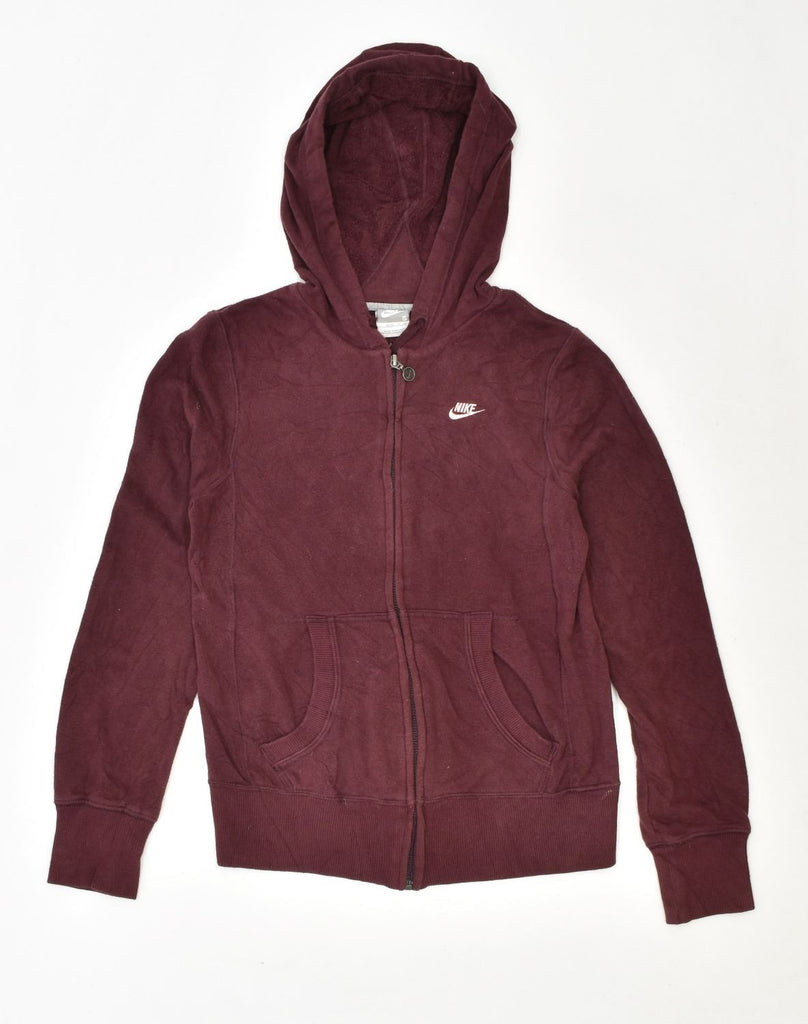 NIKE Womens Zip Hoodie Sweater UK 10 Small Burgundy Cotton | Vintage | Thrift | Second-Hand | Used Clothing | Messina Hembry 