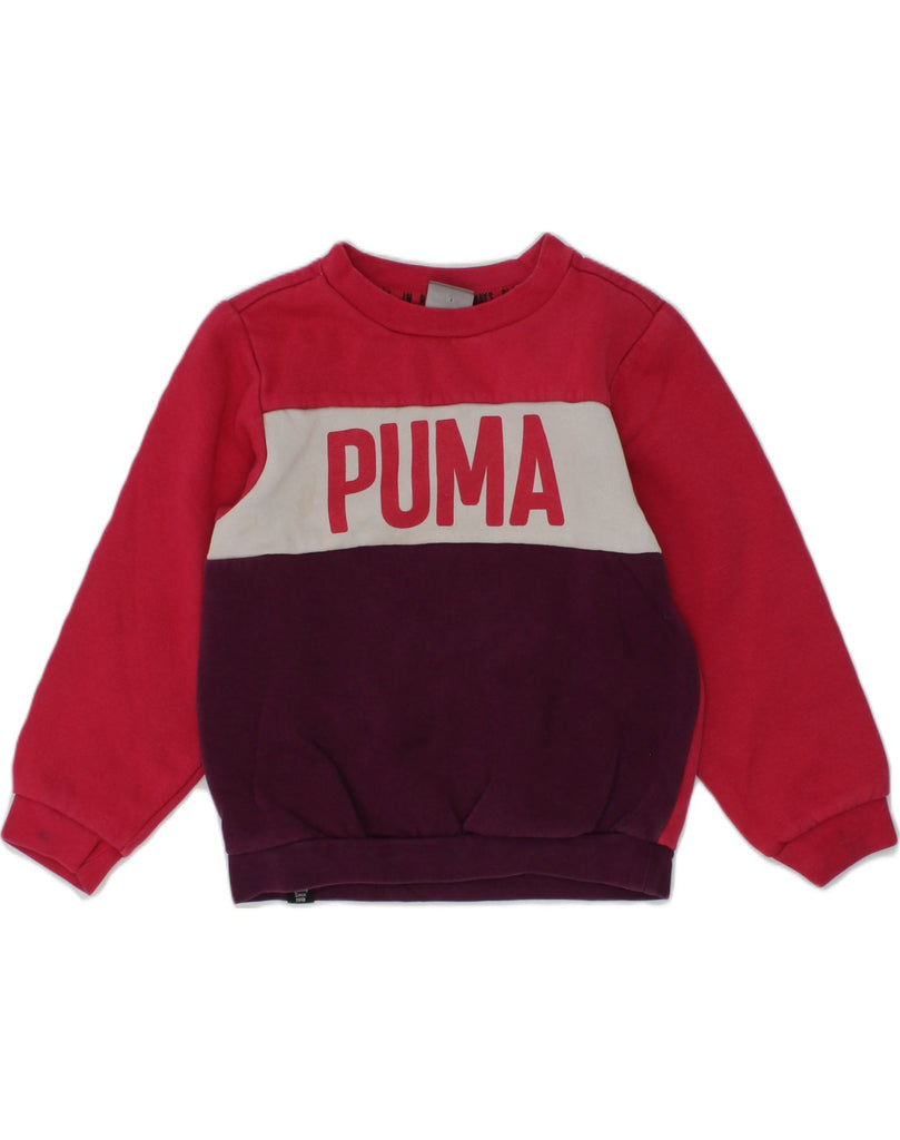 PUMA Baby Girls Graphic Sweatshirt Jumper 18-24 Months Red Colourblock | Vintage Puma | Thrift | Second-Hand Puma | Used Clothing | Messina Hembry 