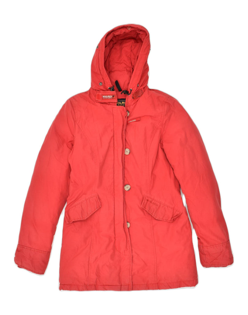 WOOLRICH Womens Hooded Padded Jacket UK 6 XS Red Cotton | Vintage Woolrich | Thrift | Second-Hand Woolrich | Used Clothing | Messina Hembry 