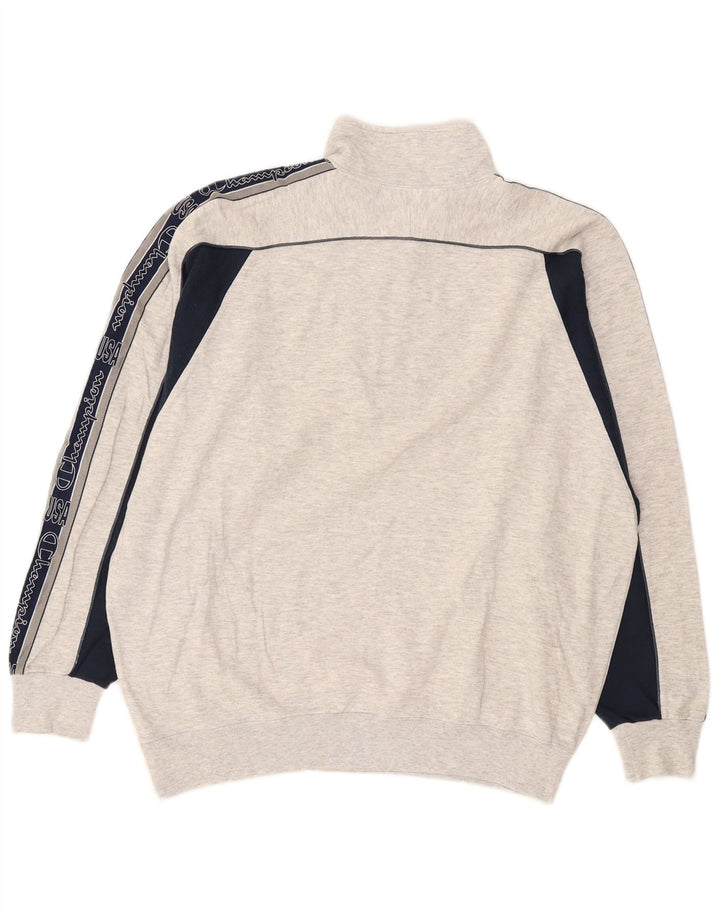 Champion Mens Graphic Zip Neck Sweatshirt Jumper Large Grey Colourblock