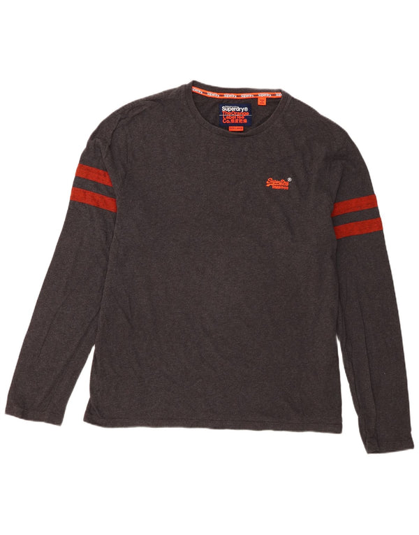 SUPERDRY Mens Top Long Sleeve 3XL Grey Striped Cotton