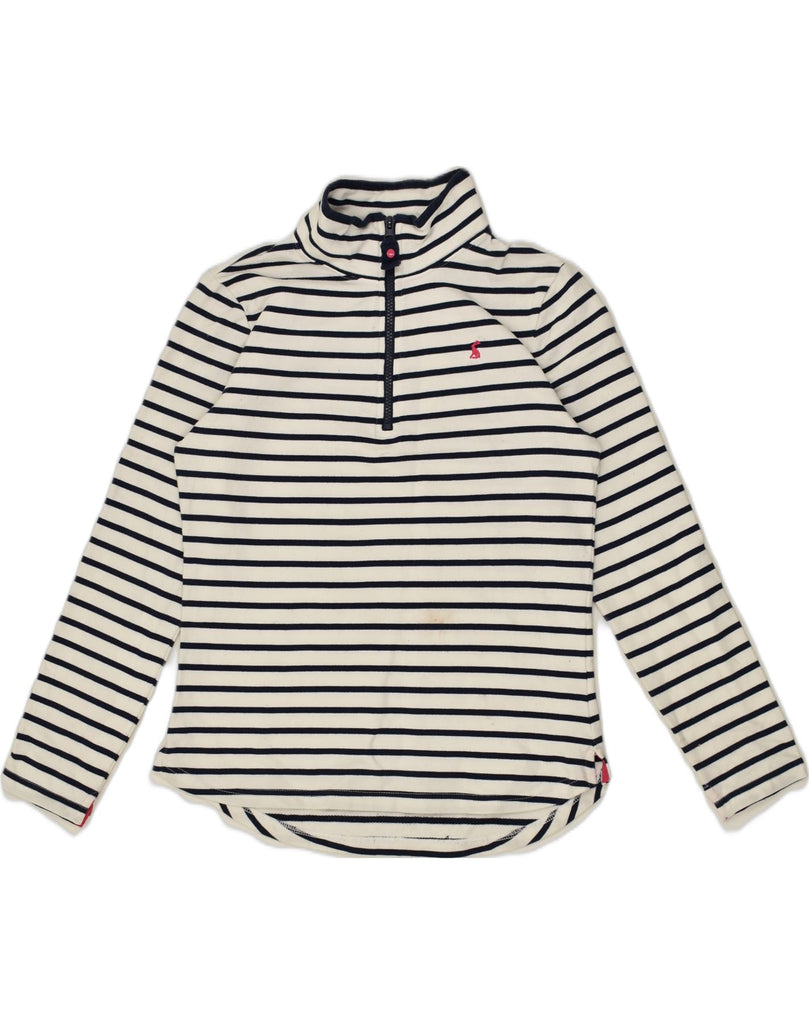 JOULES Womens Zip Neck Sweatshirt Jumper UK 10 Small White Striped Cotton | Vintage Joules | Thrift | Second-Hand Joules | Used Clothing | Messina Hembry 