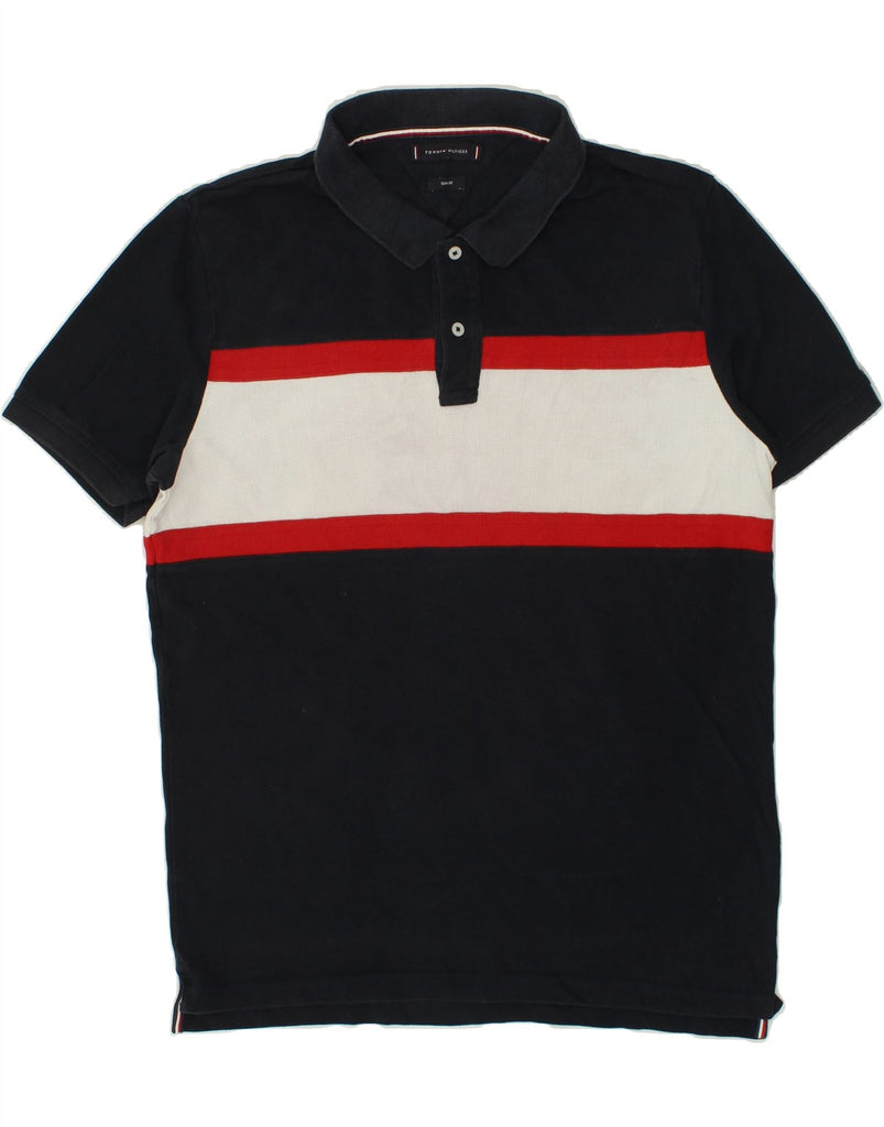 TOMMY HILFIGER Mens Slim Fit Polo Shirt Medium Navy Blue Colourblock | Vintage Tommy Hilfiger | Thrift | Second-Hand Tommy Hilfiger | Used Clothing | Messina Hembry 