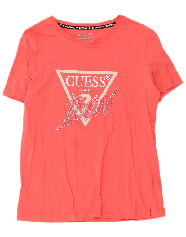 Guess Womens Graphic T-Shirt Top UK 16 Large Pink Cotton