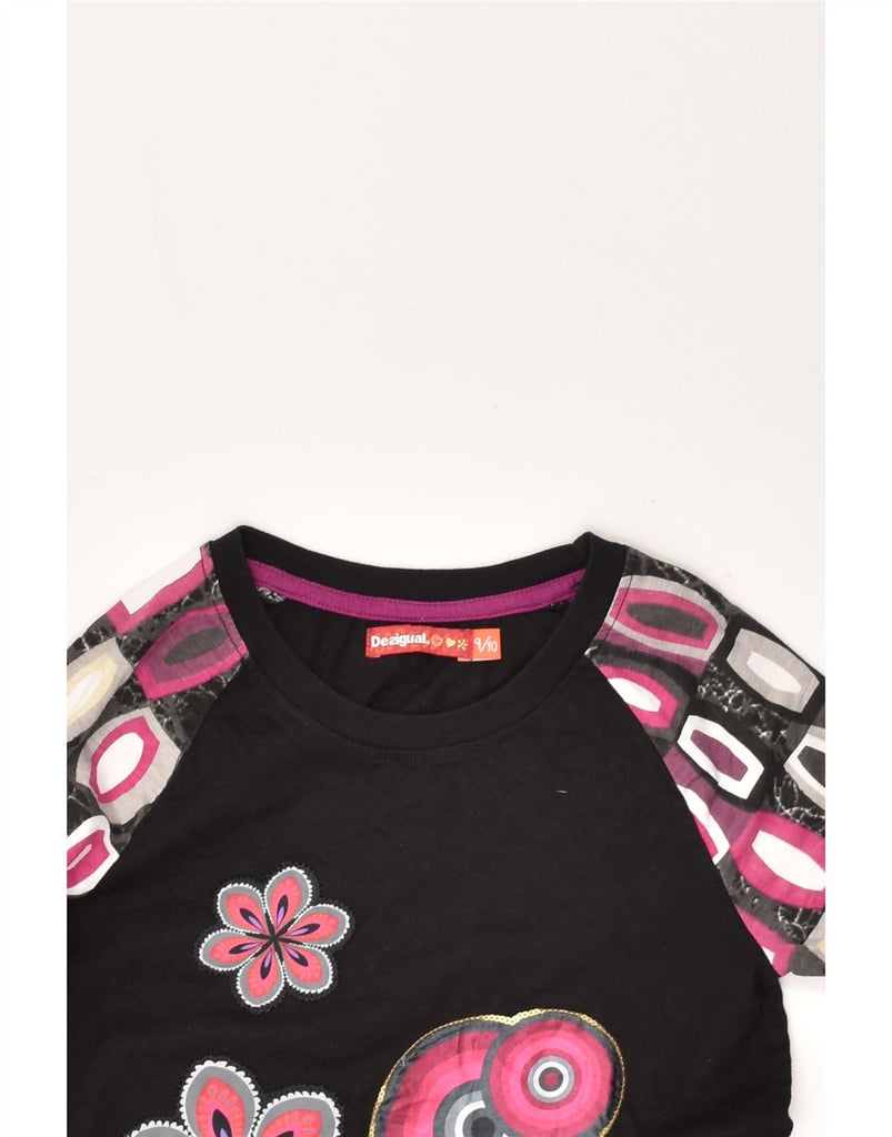 DESIGUAL Girls Graphic T-Shirt Dress 9-10 Years Black Floral | Vintage Desigual | Thrift | Second-Hand Desigual | Used Clothing | Messina Hembry 