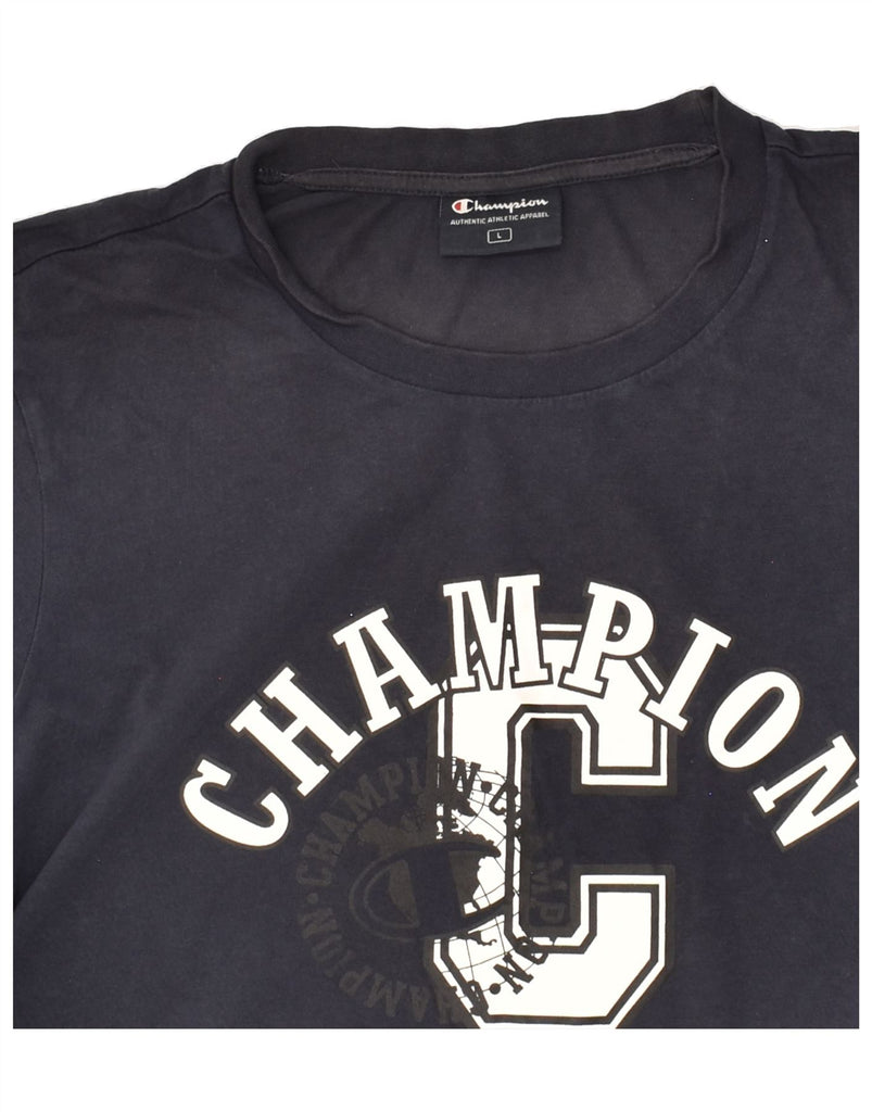 CHAMPION Mens Graphic T-Shirt Top Large Navy Blue Cotton | Vintage Champion | Thrift | Second-Hand Champion | Used Clothing | Messina Hembry 