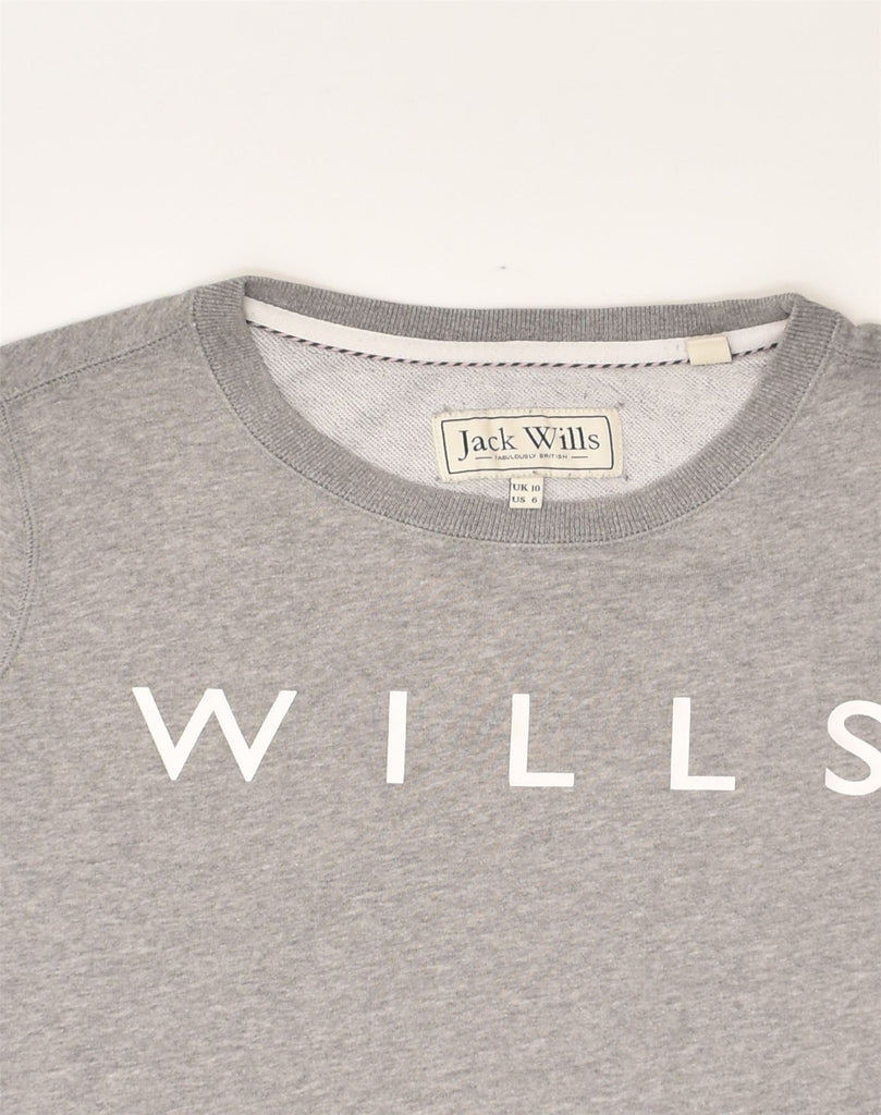 JACK WILLS Womens Graphic Sweatshirt Jumper UK 10 Small Grey Cotton | Vintage Jack Wills | Thrift | Second-Hand Jack Wills | Used Clothing | Messina Hembry 