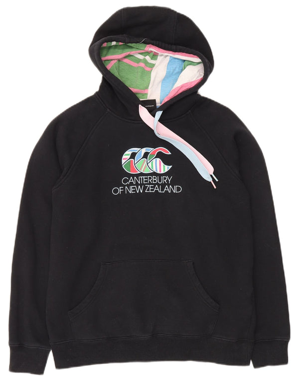 Canterbury Womens New Zealand Hoodie Jumper US 12 Large Black Cotton
