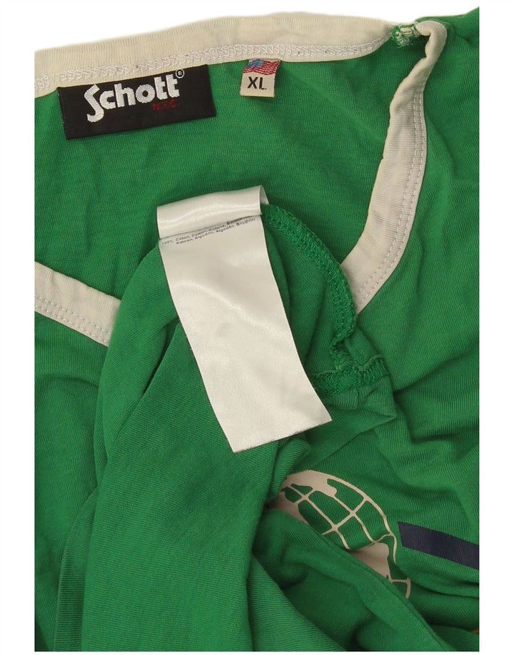 Schott Mens Graphic T-Shirt Top XL Green Cotton
