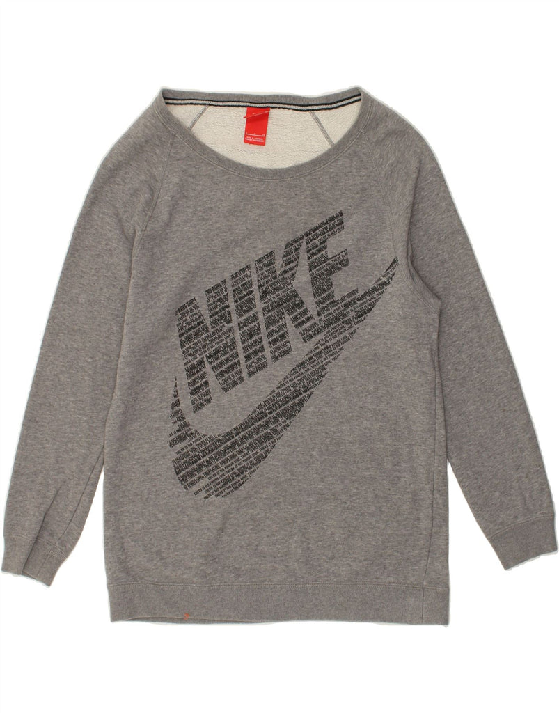 NIKE Womens Graphic Sweatshirt Jumper UK 10 Small Grey Cotton | Vintage Nike | Thrift | Second-Hand Nike | Used Clothing | Messina Hembry 