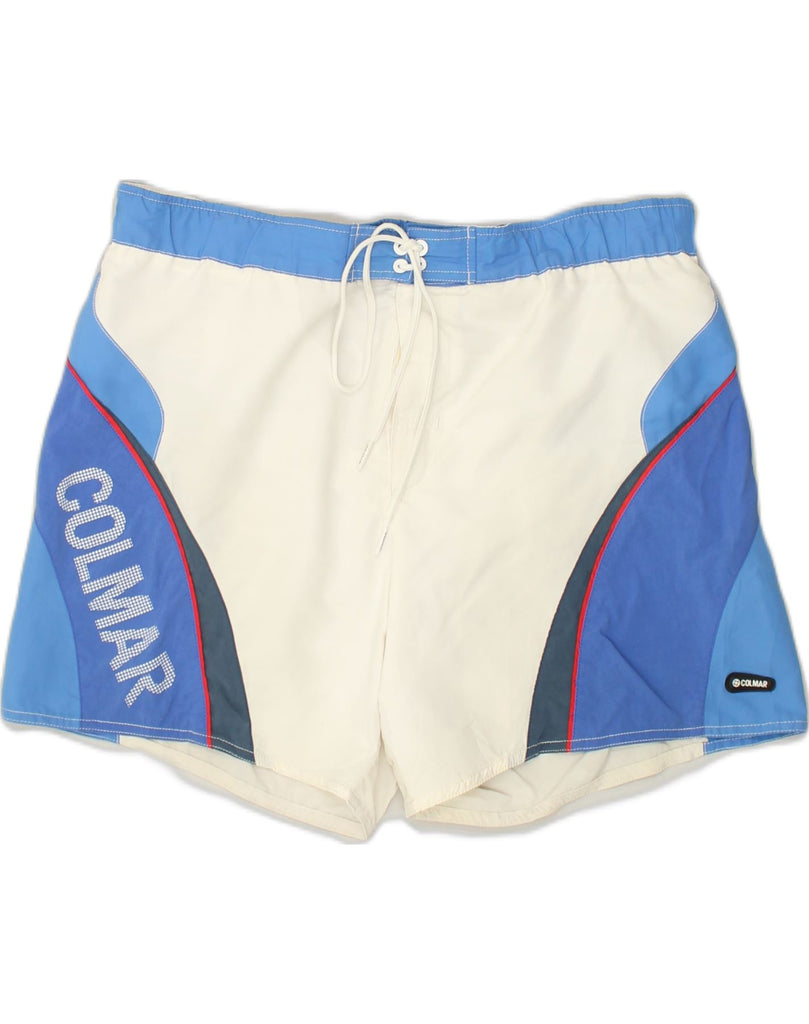 COLMAR Mens Graphic Swimming Shorts IT 54 2XL Blue Colourblock Polyester | Vintage Colmar | Thrift | Second-Hand Colmar | Used Clothing | Messina Hembry 