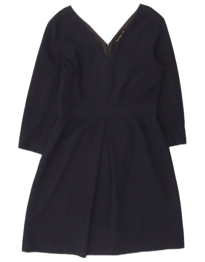 Massimo Dutti Womens 3/4 Sleeve A-Line Dress EU 42 Large Navy Blue