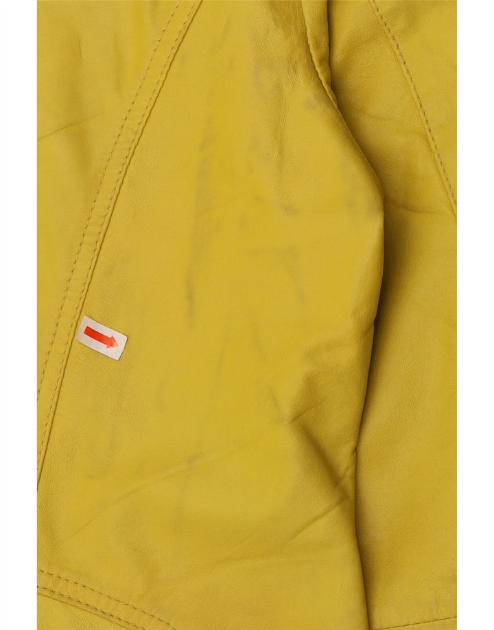 Biba Womens Leather Jacket UK 14 Medium Yellow Spotted Leather