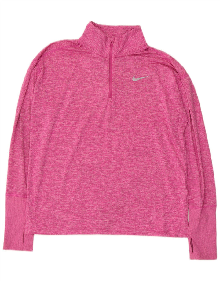 Nike Womens Dri Fit Zip Neck Pullover Tracksuit Top UK 14 Medium Pink