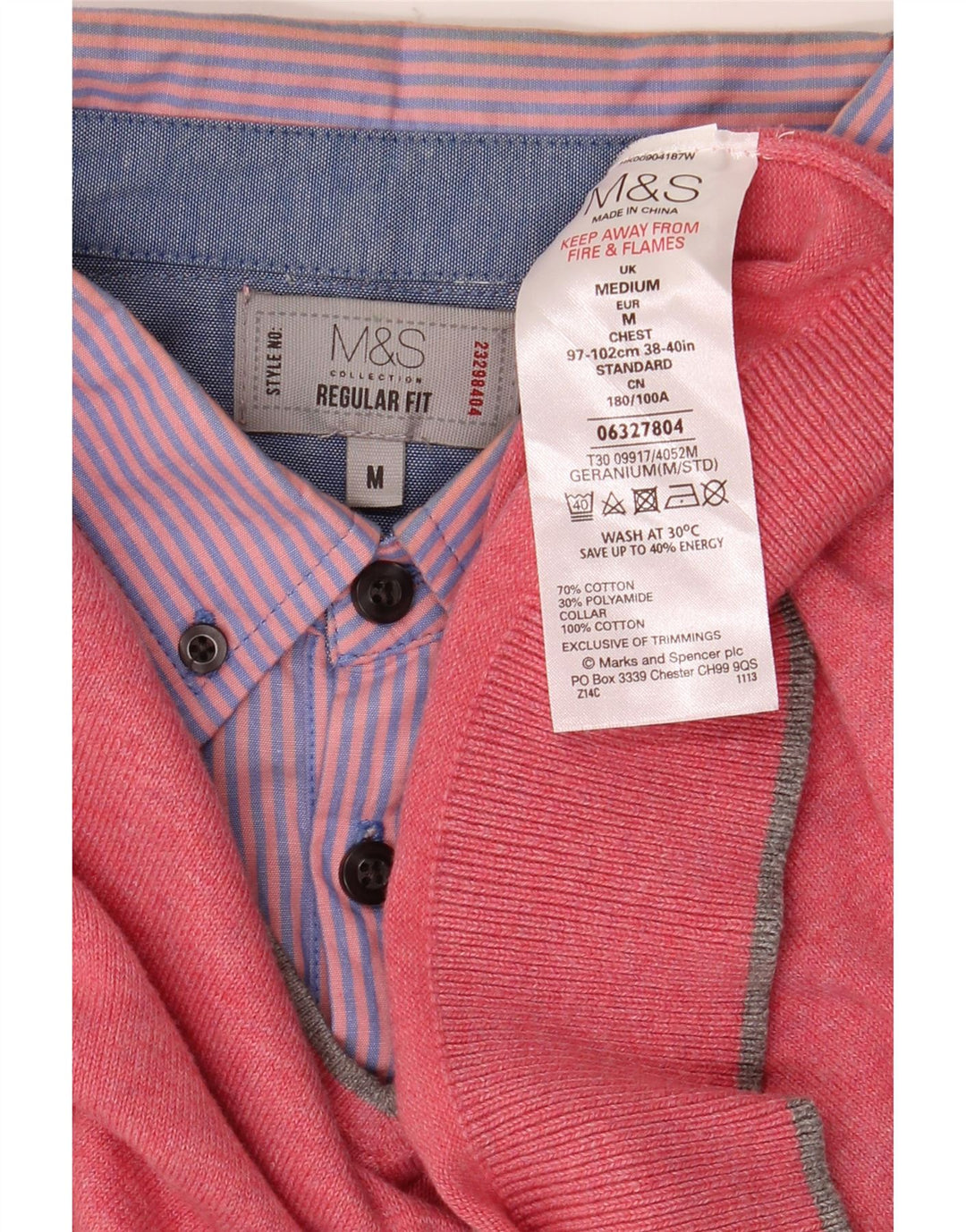 Marks & Spencer Mens Regular Fit V-Neck Jumper Sweater Medium Pink Cotton